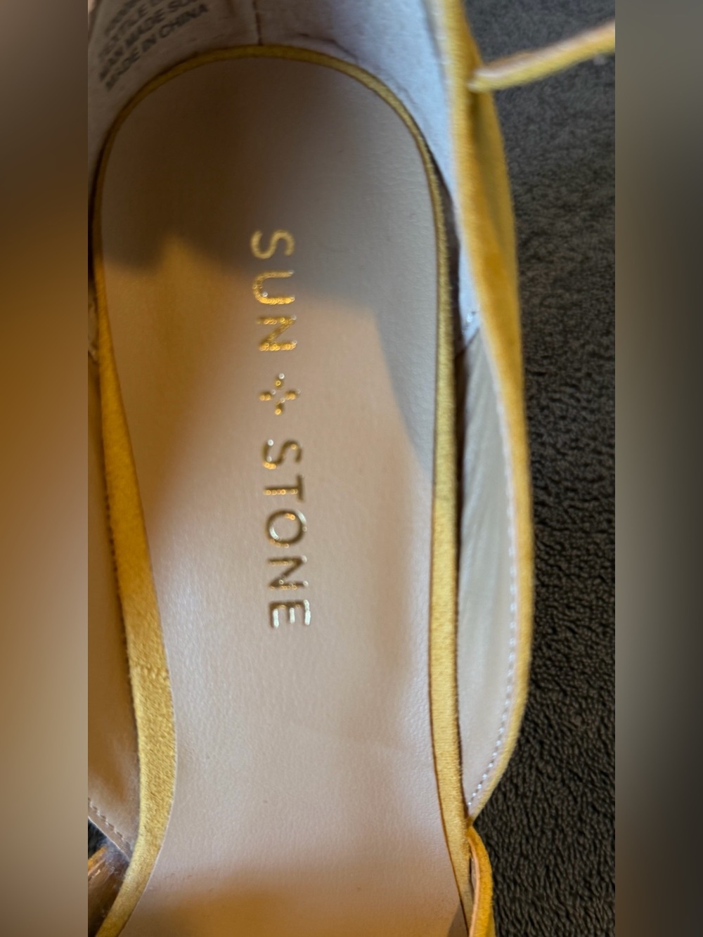 Sun + Stone Yellow Suede Cork Platform Heels - Picture 3 of 6